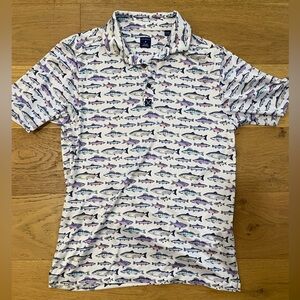 Con.struct Multicolor Fish Pattern Golf Performance Polo men’s M EUC